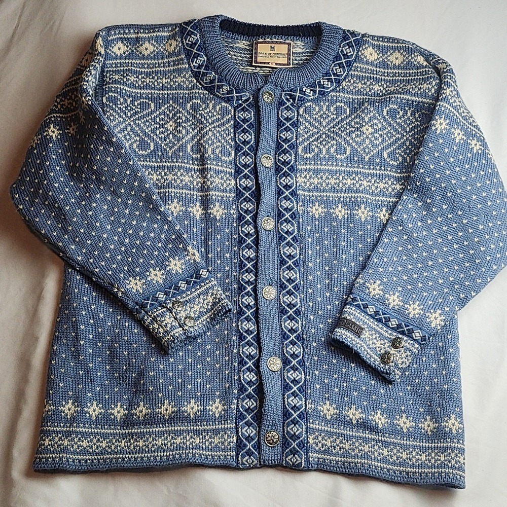 Dale of Norway Fair Isle Cardigan Pure Wool Blue Nordic Women's Size Small